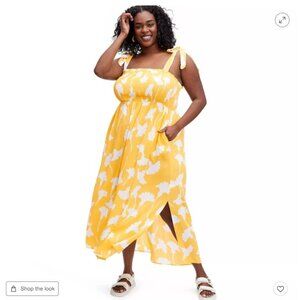 DVF for Target Smocked Tie Strap Ginkgo Yellow Midi Dress 1X